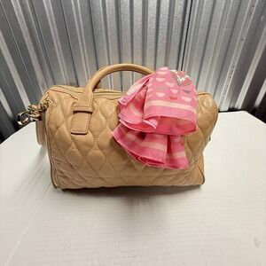 Vera Bradley Marlow Quilted Leather Satchel in Brown With Pink Bradley Scarf